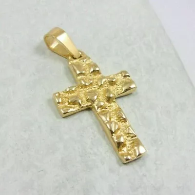 14k Yellow Gold Finish Men's Nugget Cross Crucifix Charm 2.8 Grams Pendant • $102.56