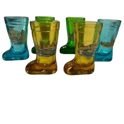 Vintage Mod Dep Made In Italy Boot Shot Glasses With Venice Scenes - Set Of 6 • $44.99