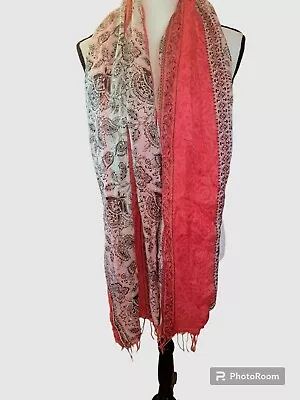 Michael Stars Scarf Cotton Silk Red/black Ditzy Floral Lined Fringed Long • $22