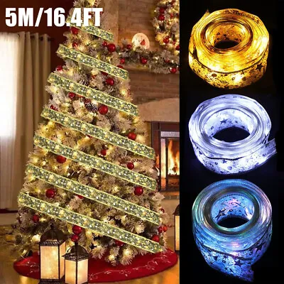 £4.79 • Buy LED Christmas Tree Ribbon Bows Light Up Topper Top Lights Xmas Home Party Decor