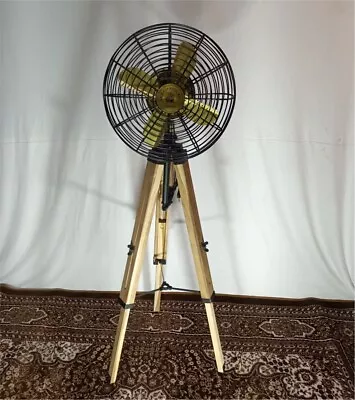 Handmade Vintage Style Pedestal Electric Fan With Wooden Adjustable Tripod • $383.90