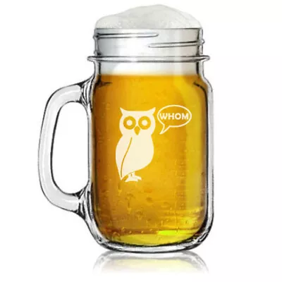 16oz Mason Jar Glass Mug Funny Grammar Funny Owl Who Whom Teacher • $14.99