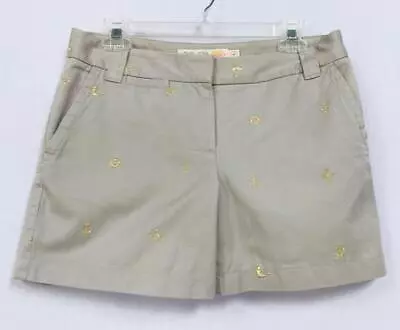 J. Crew Nautical Embroidered Shorts Size 6 City Fit Beige Chino Twill Cotton • $14.75