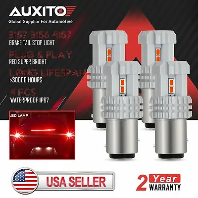 4x AUXITO 1157 BA15D 2357 Red LED Turn Signal Brake Stop Tail Side Light Bulbs • $22.99