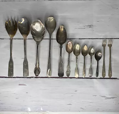 12 Vintage Mixed Lot Silverplate Servers Spoons Forks Mismatched • $17.99