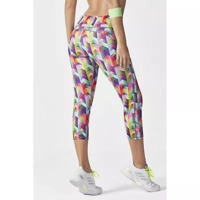 Fabletics Lima Cropped Leggings Rainbow Chevron Mid Rise Women's Size Small • $21.98