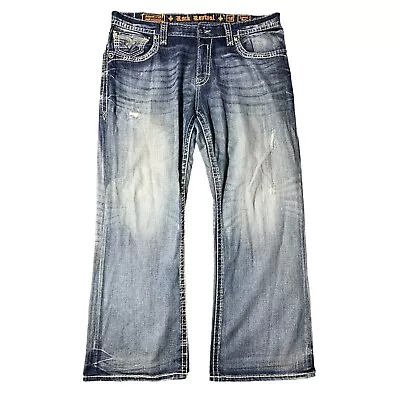 Rock Revival Jeans Lamont Boot Blue  Distressed Denim Jeans 40 • $61.50