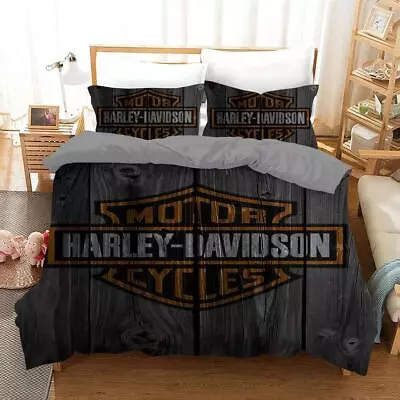 Wood Color Harley-Davidson Motor Cycles Quilt Duvet Cover Set California King • $63.99