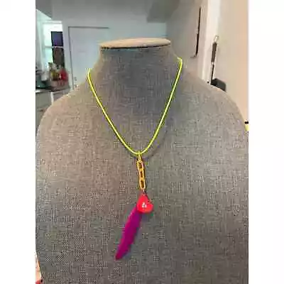 Upcycled Pink Neon Heart Necklace With Feather Trim  • $12