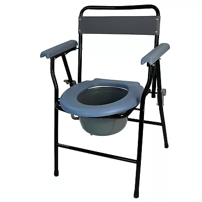 Folding Steel Commode Chair Portable Toilet With Safety Lock And 9 Litre Pail • £39.99