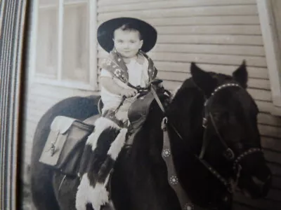 Antique Photo Baby On Horseback Cowhide Chaps Horse Pony Cowboy • $24.99