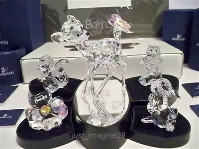 Swarovski 7 Pc Set - Bambi Thumper Friend Owl Flower Plaque Display & Lithograph • £1237.36