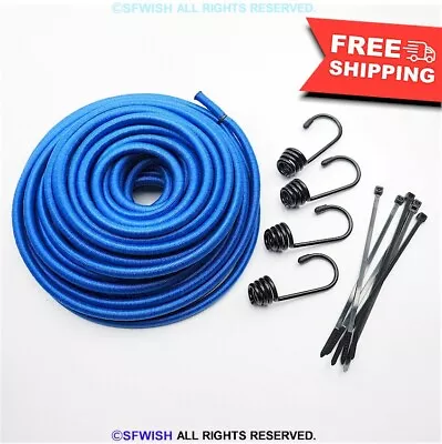 NEW CARTMAN 1/4  BLUE Elastic/Bungee Cord 110 Lbs X 50 Ft 4 Hooks ++FREE SHIP! • $14.97