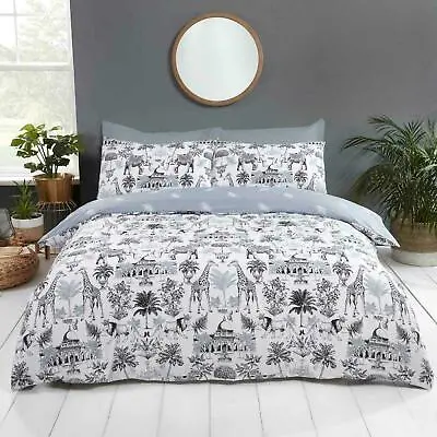 White & Grey Reversible Safari Jungle Royale Animals Duvet Cover Bedding Set • £16.99