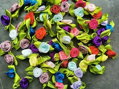 £2.99 • Buy Small Rose Buds Satin Ribbon Flowers Rosebuds Wedding Card Making Scrap Booking