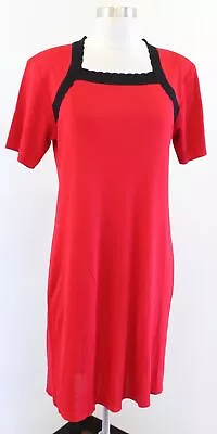 Exclusively Misook Red Black Trimmed Square Neck Knit Dress Short Sleeve PS SP • $39.99