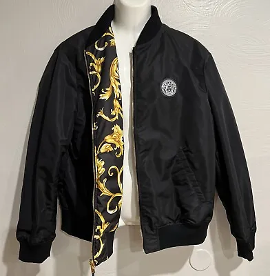 NWT Versace Mens Blousons Baroque Reversible Jacket  Coat A89511S Black Gold 58 • $950