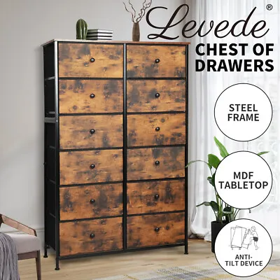 Levede Storage Cabinet Tower Chest Of 12 Drawers Vintage Dresser Tallboy Retro • $129.99