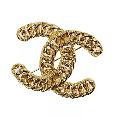 CHANEL CC Logos Chain Used Big Pin Brooch Gold Plated Vintage #CD906 S • $1062.07