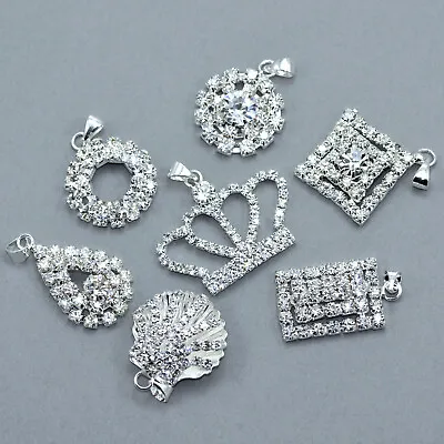  5x Rhinestone Crystal Diamante Silver Plated Pendants Charms Diamante Beads  • £5.78