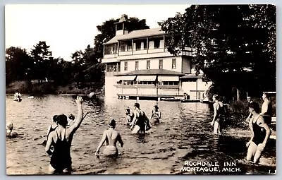 Montague MI~Rochdale Inn On Stedman Lake~Swimming & Boating Area~c1950 RPPC • $14