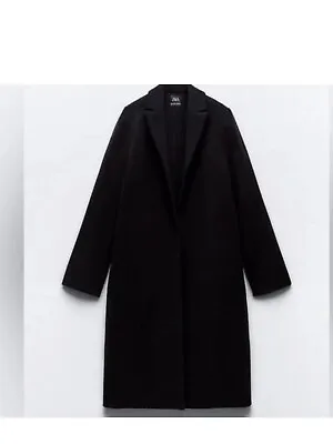 Zara Womens Black Long Sleeve Notch Lapel Open Front Casual Overcoat Size M • $55