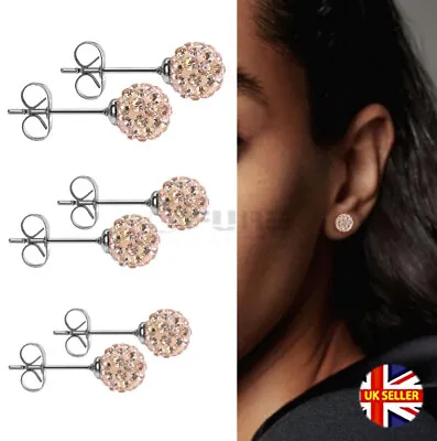 £3.89 • Buy 5-8MM Champagne Shamballa Round Beads Disco Ball Sleeper Stud Earrings Jewellery