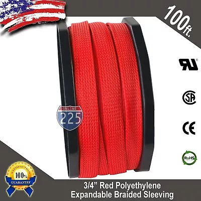 100 FT 3/4  Red Expandable Wire Cable Sleeving Sheathing Braided Loom Tubing US • $24