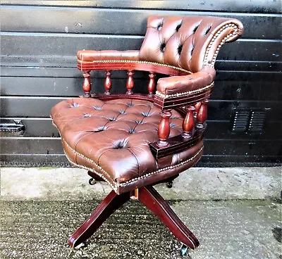 £299.99 • Buy Vintage Brown Leather Chesterfield Captains Chair - Office Desk Chair