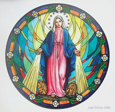 £3.25 • Buy Miraculous Mary Suncatcher Tiffany Stained Glass Effect Window Sticker Religious