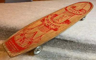 Vintage Apollo Rocket Skateship Sidewalk Surfboard Wooden Skateboard Metal Wheel • $1415