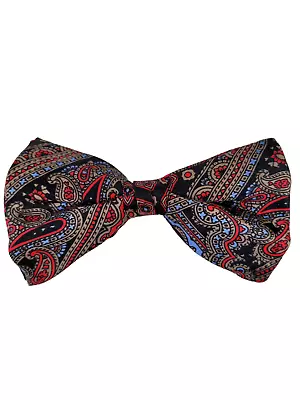 Vintage Bow Tie Clip On Royal Rust Resistant Bowtie Black Blue Red Paisley • $12.99