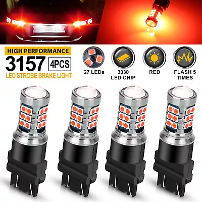 4PCS 3157 LED Red Strobe Flash Blinking Brake Stop Tail Light Parking Bulb Lamp • $10.98