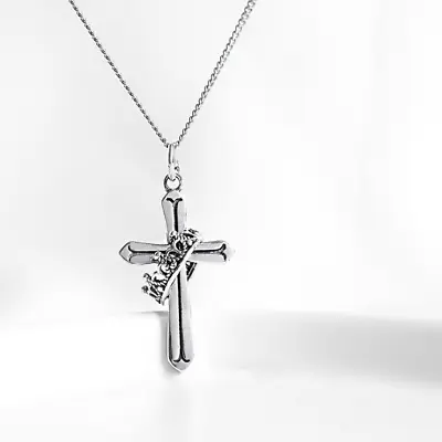 925 Sterling Silver Cross Jesus With Crown Ring Pendant Necklace 18  Gift D14 • $16.95