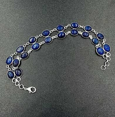 925 Sterling Silver Natural Lapis Lazuli Gemstone Jewelry Chain Bracelet • £19.39