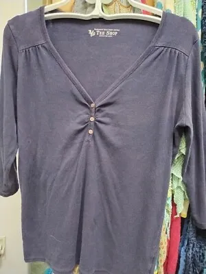 Victorias Secret Tee Shop 3/4 Sleeve Stretch Cotton V Neck Navy Blue Shirt. L • $13.99