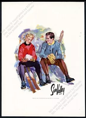 1956 Sun Valley Ski Area Happy Couple With Skis Color Art Vintage Print Ad • $12.14