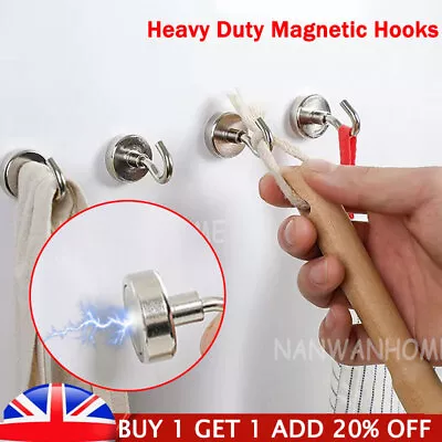 1-20XHeavy Duty Magnetic Hooks Wall Fridge Hanger Holder Neodymium Strong Magnet • £1.49