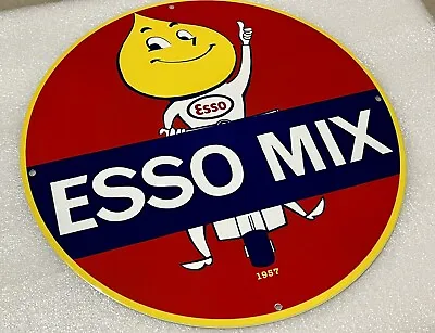 12in ESSO Mix Gasoline MOTOR OIL SIGN Vintage Style Heavy Steel Sign Pump Plate • $49.99