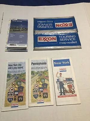 Lot Of 4 Road Maps - NJ NY NYC & LI PA W/Plastic Exxon Wallet • $5.99
