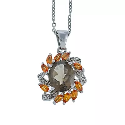 Vintage Sterling Silver Diamond Citrine Smoky Quartz Pendant Necklace 18 -20  • $39.20