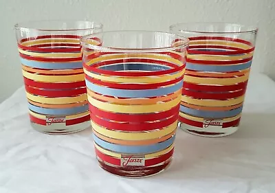 Set Of 3 Fiesta Fiestaware 12 Oz Red Yellow Blue Orange Striped Tumbler Glasses • $38.99