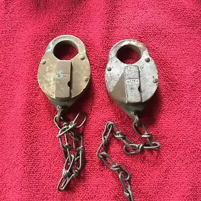 LOT 2 Antique Yale And Towne Brass Padlocks With Chains No Keys • $12.95