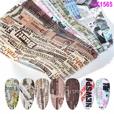 Newspaper Letters Nail Foil Transfer Graffiti Holographic Sticker 10Pcs 20X4cm • $2.68