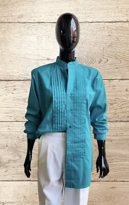 Teal Mandarin Collar Tuxedo Shirt- Machine Washable • $20