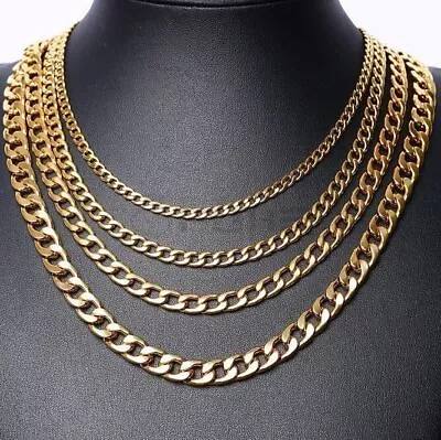 £4.49 • Buy 18ct Gold Plated Men Women Punk Stainless Steel Choker Curb Link Chain Necklace
