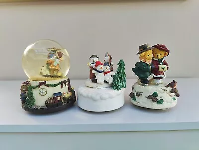 Christmas Music Figures The Snowman & Wind Up Snow Globe Bears & Avon Vintage X3 • £11.99