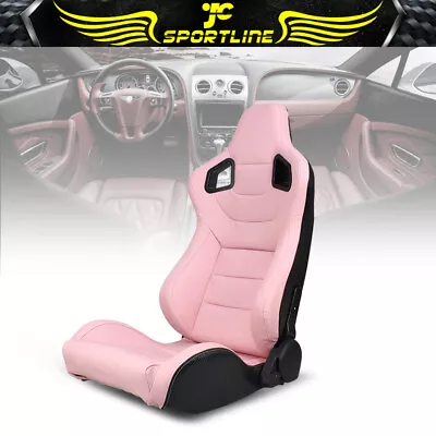 Universal Reclinable Racing Seat Left + Dual Slider Pink PU Carbon Leather • $179.99