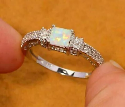 2.50Ct Princess Cut Lab Created Fire Opal Women's Ring In 14K White Gold Finish • £83.50