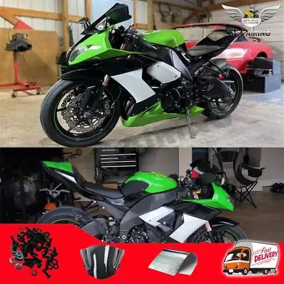 FUA Plastic Green Black White ABS Fairing Fit For Kawasaki 2008-2010 ZX10R A002 • $509.99